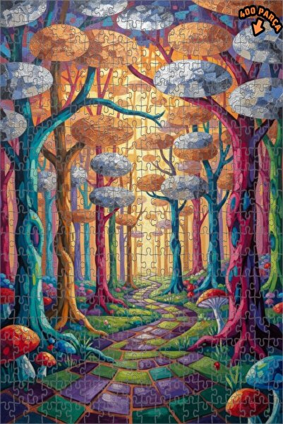 Teona Ahşap لغز خشبي بمظهر لوحة زيتية لطريق الغابة السحرية 400 قطعة 35×35