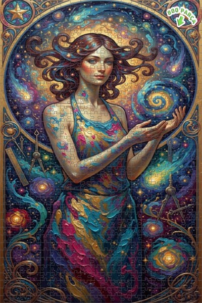 Teona Ahşap لغز خشبي للنساء بمظهر لوحة زيتية فضائية، لغز خشبي بإطار مزدوج الط...