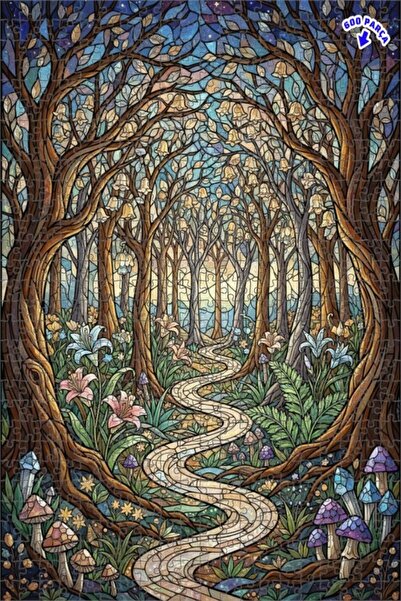 Teona Ahşap لغز خشبي مؤطر بطبقتين من مسار الغابة السحرية 600 قطعة 50x35