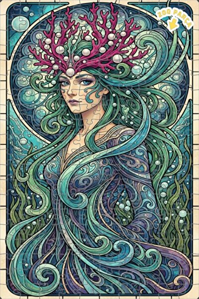 Teona Ahşap لوحة فنية على شكل حورية البحر بمظهر زجاجي، لغز خشبي بإطار مزدوج ا...