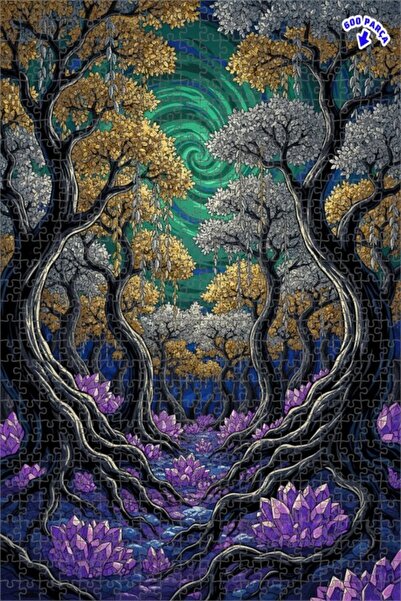 Teona Ahşap لغز خشبي مؤطر بطبقتين من الغابة الكريستالية السحرية 600 قطعة 50x35