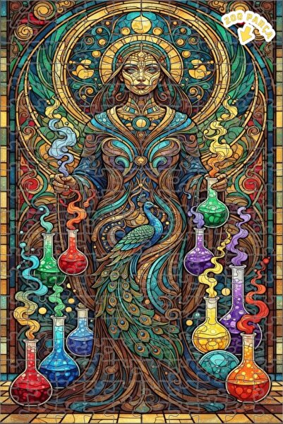 Teona Ahşap لغز خشبي مؤطر بطبقتين بنمط فنانة سحرية وطائر الطاووس 200 قطعة 25×35