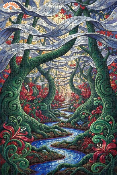 Teona Ahşap لوحة فنية لمشهد نهر الغابة الغامضة، لوحة خشبية مؤطرة بطبقتين، 500...