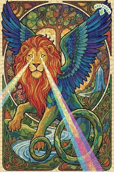 Teona Ahşap لغز خشبي بإطار ذو طابقين بتصميم فني لأسد مجنح 800 قطعة 70×50