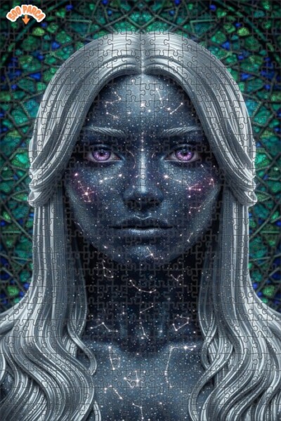 Teona Ahşap لغز فني بمظهر لوحة زيتية لامرأة فضائية بوجه كوني 500 قطعة 50×30