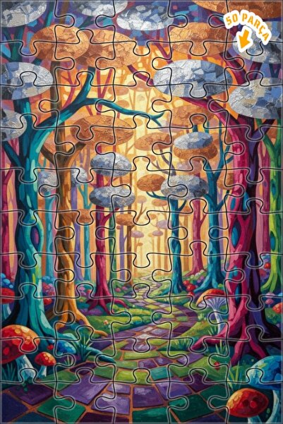 Teona Ahşap لغز خشبي بمظهر لوحة زيتية لطريق الغابة السحرية 50 قطعة 15×25