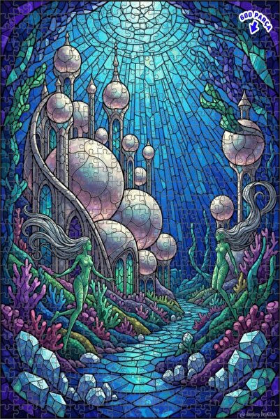 Teona Ahşap لغز خشبي فني من الزجاج الملون على شكل قلعة حورية البحر السحرية 60...