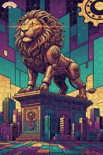 Teona Ahşap Mechanical Lion Art Printed Double Layer Framed Wooden Puzzle 500...