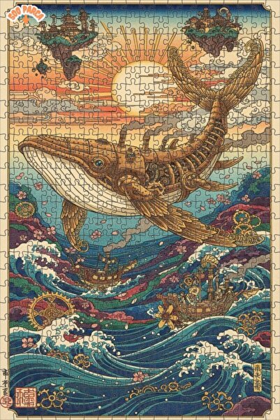 Teona Ahşap لغز خشبي مؤطر بطبقتين لفن السفن البخارية على شكل حوت طائر 500 قطع...