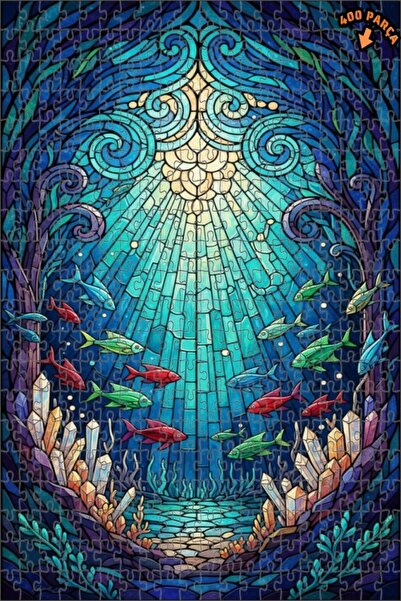 Teona Ahşap لغز خشبي مؤطر بطبقتين من الزجاج الملون على شكل سلسلة أسماك كريستا...