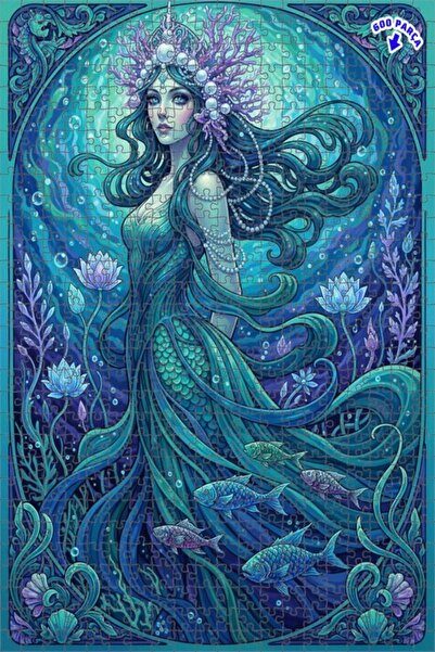 Teona Ahşap لغز خشبي بإطار مزدوج الطبقات بمظهر لوحة زيتية لحورية البحر الخيال...