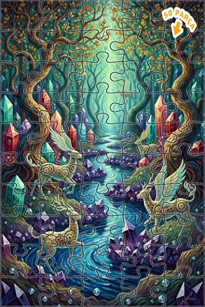 Teona Ahşap لغز فني على شكل غابة كريستالية مع غزلان مجنحة بمظهر لوحة زيتية 50...