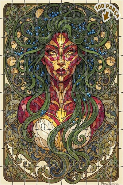 Teona Ahşap لغز خشبي بمظهر لوحة زيتية للمرأة باللون الأخضر على طراز آرت نوفو،...