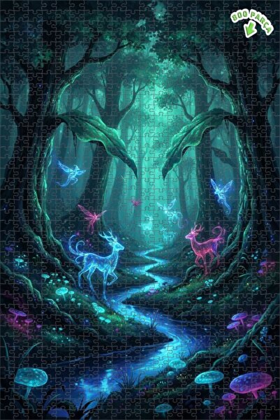 Teona Ahşap لغز خشبي مؤطر بطبقتين من فنون رقمية بتصميم الغابات السحرية والغزل...