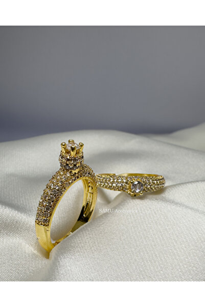 Samu Accessories خاتم سوليتير بتصميم تاج مرصع بالكامل بالأحجار الكريمة قابل ل...