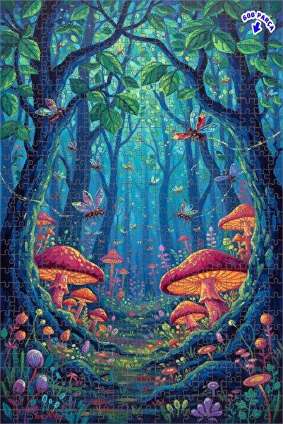 Teona Ahşap لغز خشبي بمظهر لوحة زيتية لفطر الغابة السحرية 600 قطعة 50×35