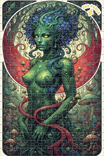 Teona Ahşap لوحة فنية بتصميم الملكة الخضراء الخيالية بمظهر لوحة زيتية، لغز خش...