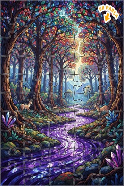 Teona Ahşap لغز خشبي مؤطر ذو طابقين بمظهر فسيفساء زجاجية لجبل الغابة السحرية ...