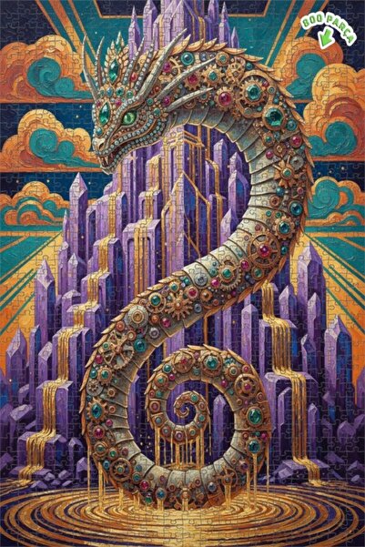 Teona Ahşap لغز خشبي مؤطر بطبقتين بمظهر لوحة زيتية لتنين ملكي، 800 قطعة، 70×50