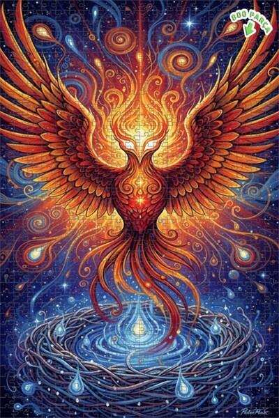 Teona Ahşap لغز خشبي بإطار مزدوج الطبقات بمظهر لوحة زيتية لطائر الفينيق المتص...