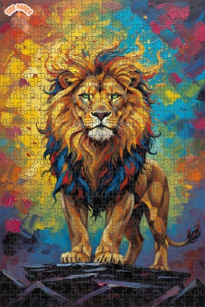 Teona Ahşap The Lion King Oil Painting Look Art Double Layer Framed Wooden Pu...