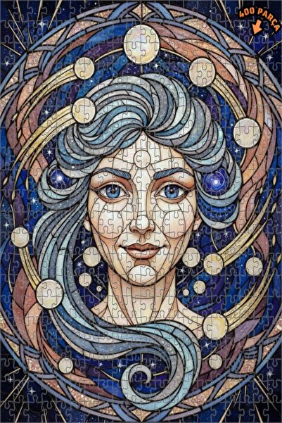 Teona Ahşap لغز خشبي مؤطر بطبقتين بتصميم فن الزجاج الملون بلمسة نجمية من فتاة...