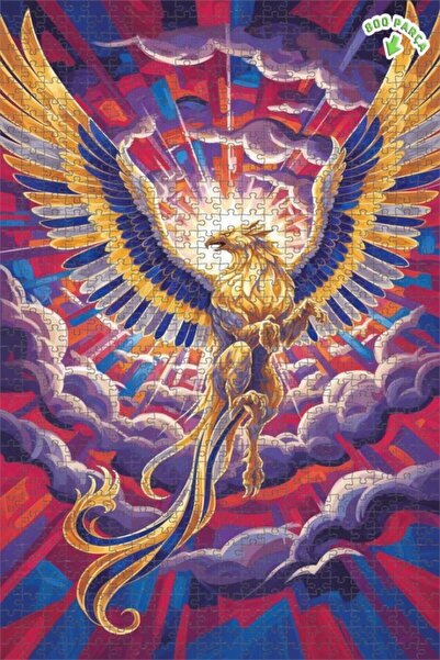 Teona Ahşap لغز فني على شكل طائر الفينيق الذهبي المجنح يرتفع، بمظهر لوحة زيتي...