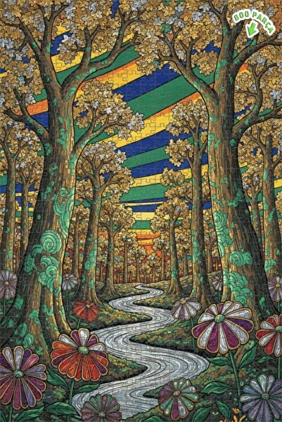 Teona Ahşap لغز خشبي مؤطر بطبقتين بتصميم فني خطي ملون لجبل الغابة السحرية 800...