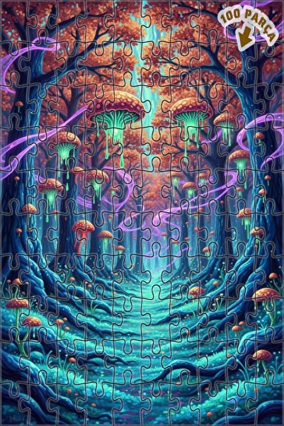 Teona Ahşap لغز خشبي مؤطر بطبقتين بمظهر لوحة زيتية لفطر الغابة السحرية 100 قط...