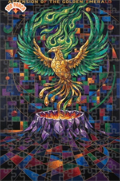 Teona Ahşap لغز خشبي بإطار مزدوج الطبقات بمظهر فسيفساء وطلاء زيتي ذهبي زمردي ...