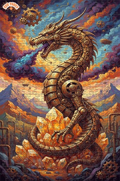 Teona Ahşap Steam Dragon Art Double Layer Framed Wooden Puzzle 500 Pieces 50X30