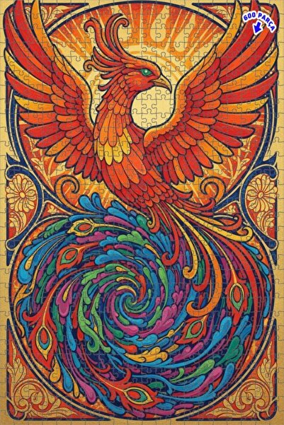 Teona Ahşap لغز خشبي رائع بإطار مزدوج الطبقات بمظهر لوحة زيتية لطائر الفينيق ...