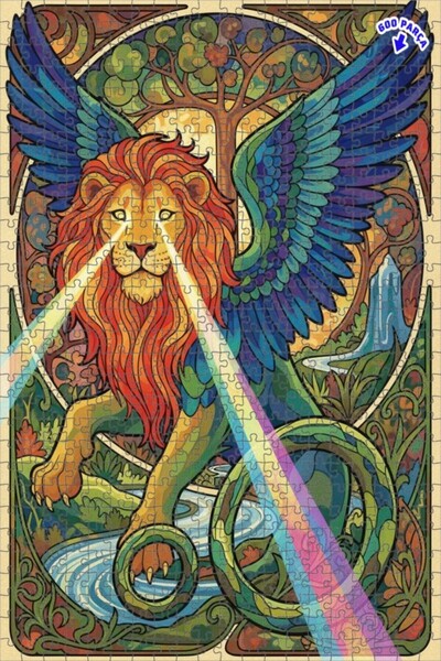 Teona Ahşap لغز خشبي بإطار ذو طابقين بتصميم فني لأسد مجنح 600 قطعة 50×35