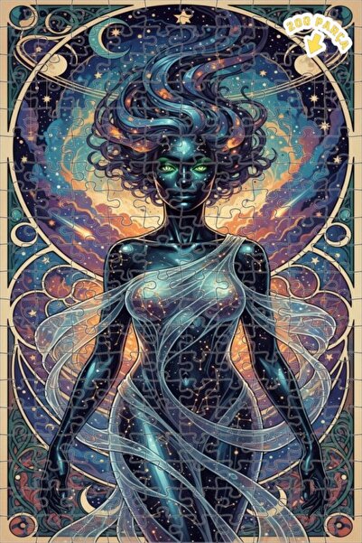 Teona Ahşap لغز خشبي مؤطر بطبقتين بتصميم آرت نوفو بمظهر الألوان المائية، ملكة...