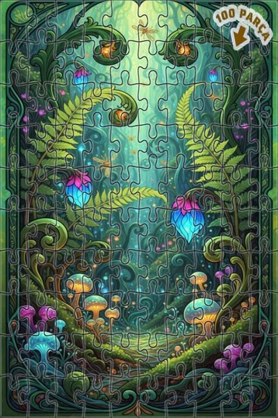 Teona Ahşap لغز خشبي مؤطر بطبقتين بتصميم فني يشبه الزيتية لفطر الغابة السحرية...