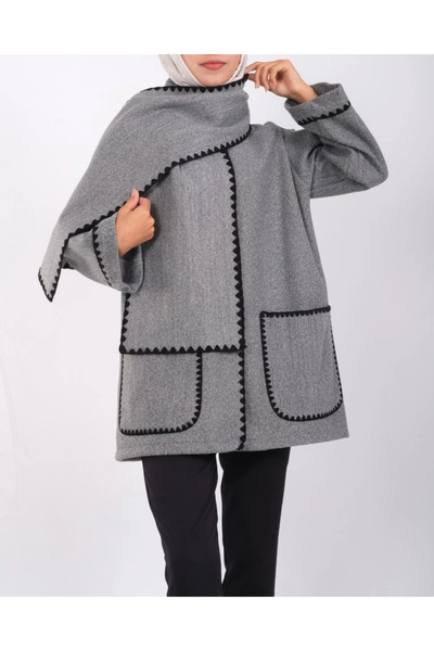 nedo7 سترة بأزرار أمامية وجيب مزود بحاشية - رمادي