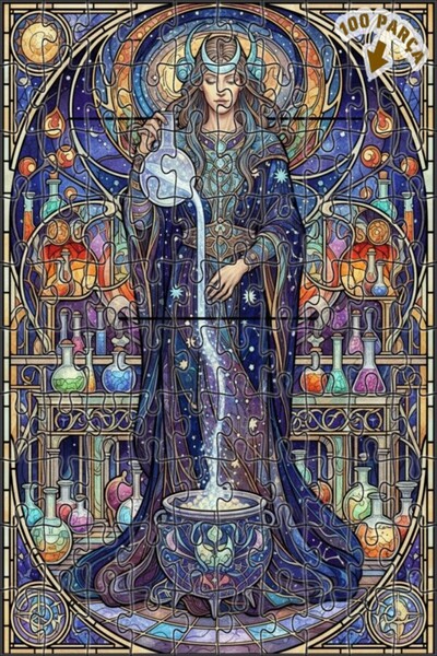 Teona Ahşap لغز خشبي مؤطر بطبقتين من فن الزجاج الملون السحري، 100 قطعة، 25×25