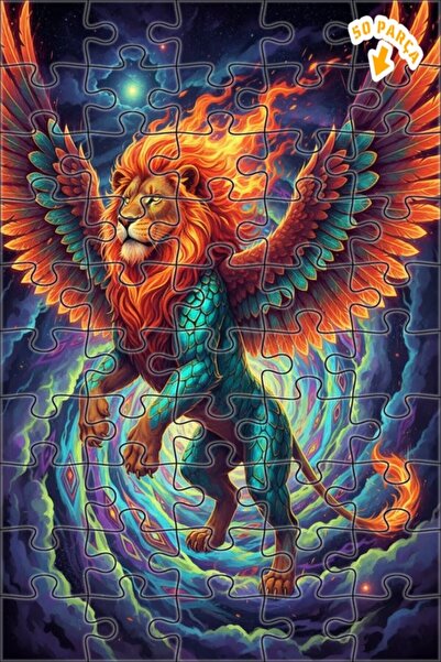 Teona Ahşap الرحلة الكونية للأسد ذو الأجنحة، فن بمظهر اللوحات الزيتية، 50 قطع...