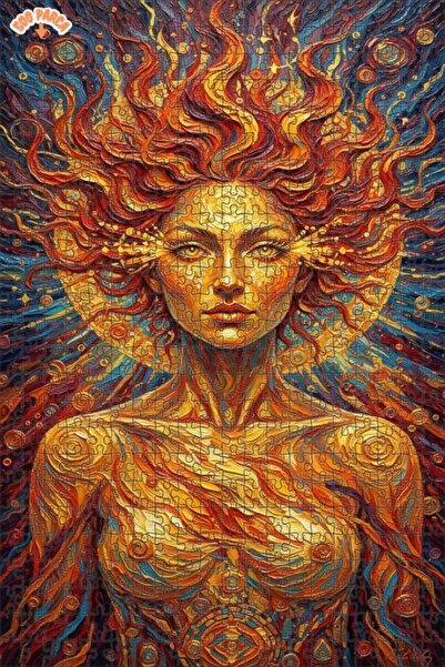 Teona Ahşap Mysterious Sun Goddess Oil Painting Lookalike Double Layer Framed...