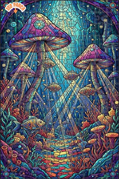 Teona Ahşap لغز خشبي بتصميم غابة الفطر الملونة ورقص الأسماك بمظهر فسيفساء زجا...