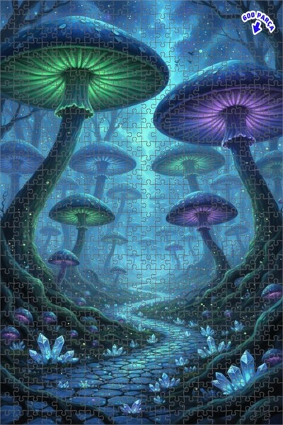 Teona Ahşap لغز خشبي مؤطر بطبقتين من غابة الفطر السحرية 600 قطعة 50x35