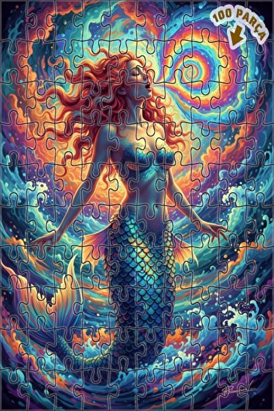 Teona Ahşap لغز فني بمظهر لوحة زيتية لحورية البحر الغامضة 100 قطعة 25×25