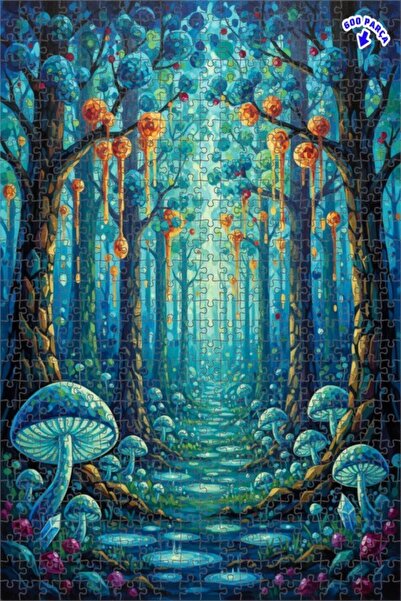 Teona Ahşap لغز خشبي بمظهر لوحة زيتية لفطر الغابة السحرية 600 قطعة 50×35