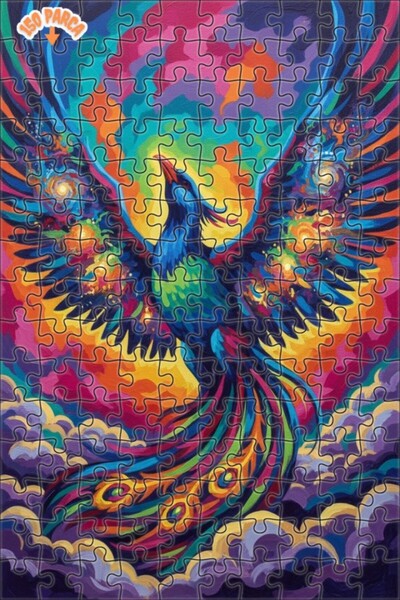 Teona Ahşap Gorgeous Phoenix Oil Painting Look Double Layer Framed Wooden Puz...