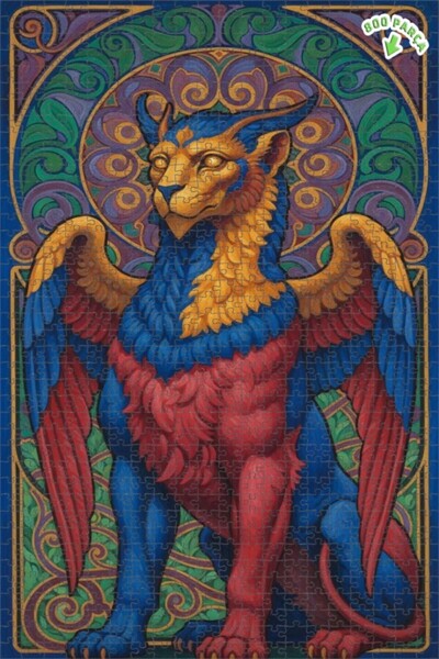 Teona Ahşap لوحة فنية ذات مظهر زيتية على طراز غريفين الأساطيرية، لغز خشبي بإط...