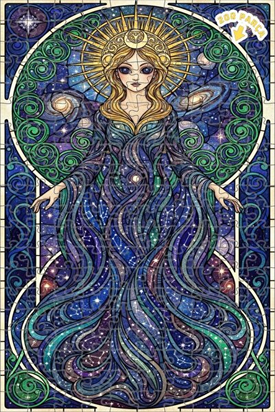 Teona Ahşap لغز خشبي بإطار مزدوج الطبقات بتصميم فني من الزجاج الملون بمظهر نس...