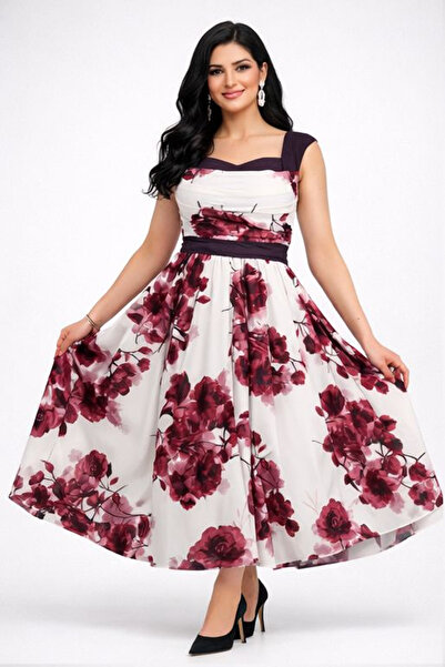 Stylish Stylish and elegant floral dress in white and red