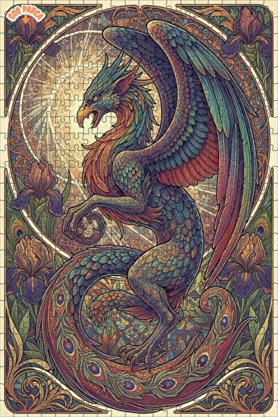 Teona Ahşap لوحة فنية بأسلوب الآرت نوفو تصور مخلوقًا أسطوريًا، لغز فني بـ 500...