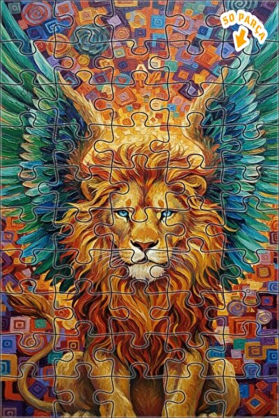 Teona Ahşap لغز خشبي بإطار ذو طابقين بتصميم فني تجريدي لأسد مجنح 50 قطعة 15×25