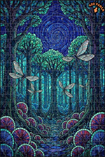 Teona Ahşap لغز خشبي مؤطر بطبقتين بمظهر الزجاج الملون لفراشات الغابة الغامضة ...